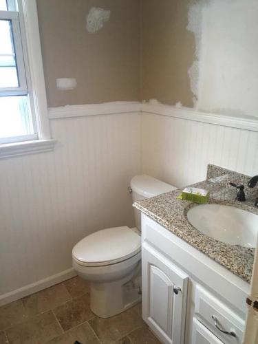 Putting the final touches on a nearly-finished custom bathroom. Paint, and then it will be done!