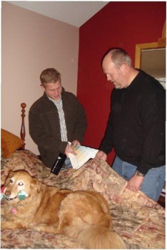 Working as a (human and canine) team, the perfect paint colors are picked.